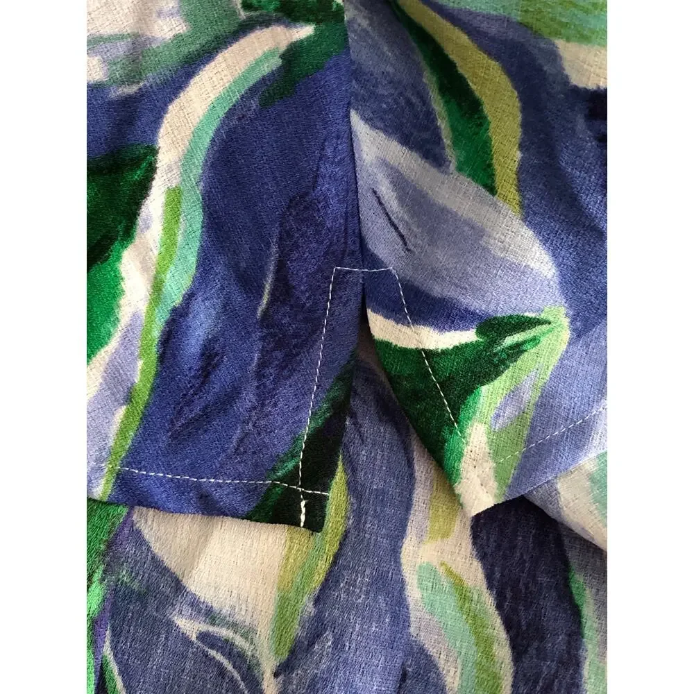 Tahari ASL Printed Draped-Front Sleeveless Top Pacific Blue Women's Large NEW